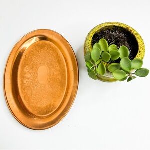 Vintage MCM Oval Copper Vanity Tray Serving Plate